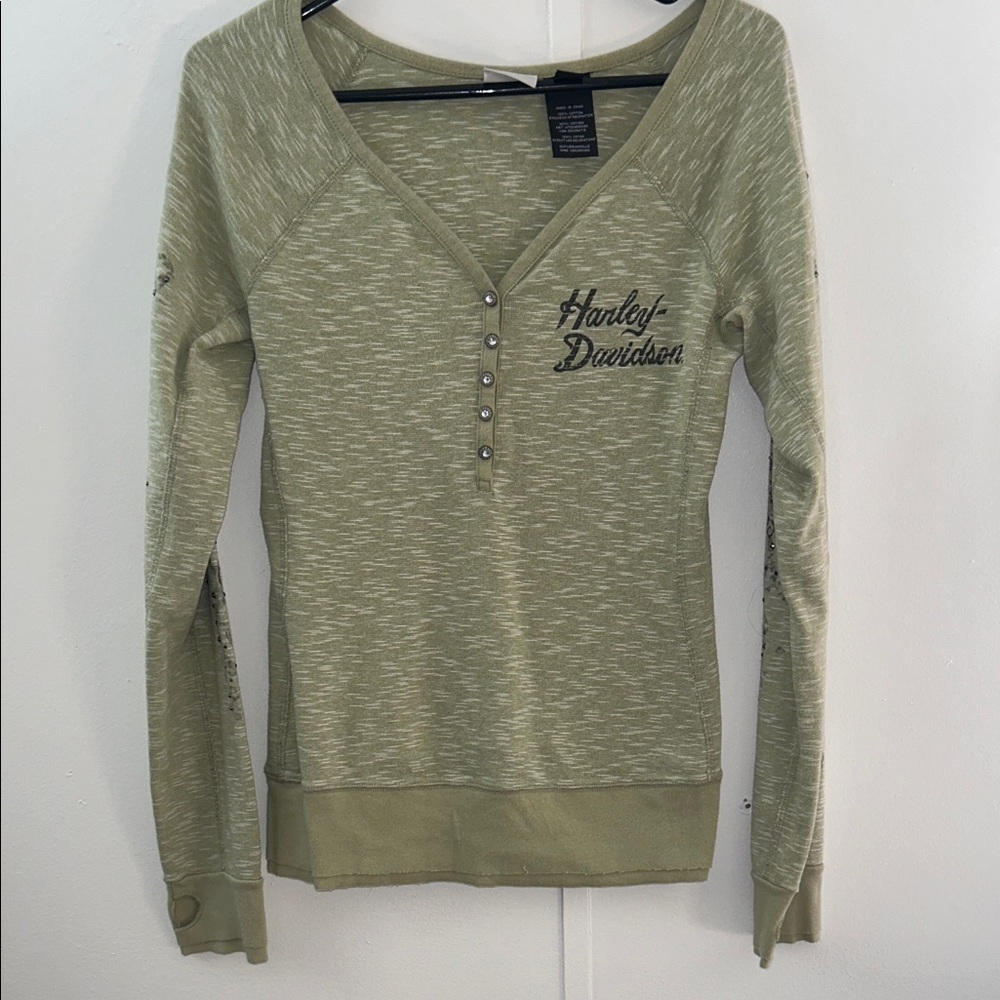 Harley-Davidson Green Henley long sleeve- L